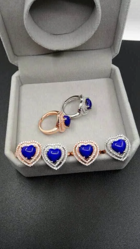 

Natural blue lapis lazuli gem Ring Natural gemstone Ring S925 sterling silver trendy Romantic heart women's party fine Jewelry