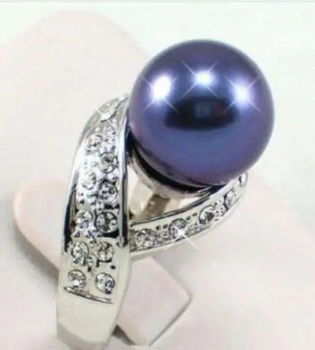Hot sale new Style &gt&gt&gt&gtBlack Blue South Sea Shell Pearl Silver Crystal Ring Size: 7.8.9 | Украшения и аксессуары