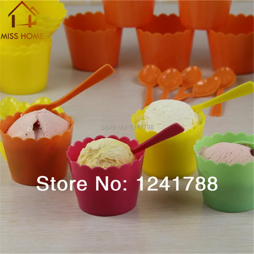 (48 pcs/set) Plastic Ice Cream Cup Set Ice Cream Spoons Ice Cream Tools
