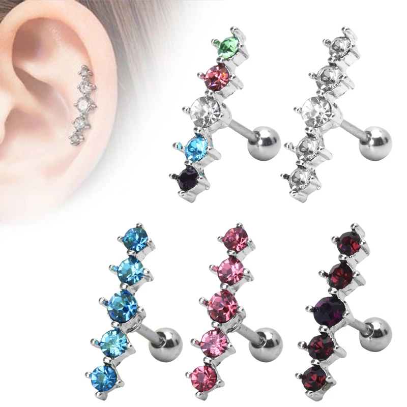 Cartilage Tragus Barbell Ear Ring Piercing Stud Body Rhinestone