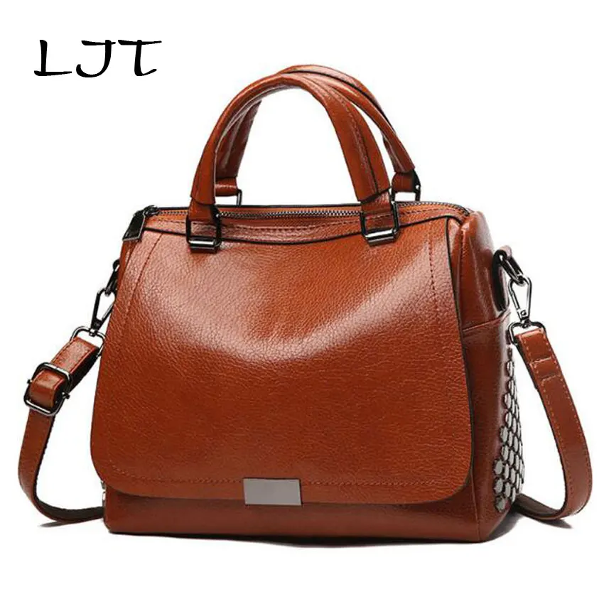 

LJT Factory Outlets 2019 New Women's Leather Handbags Oil Wax Leather Shoulder Pillow Bag Casual Female High Capacity Tote Bag