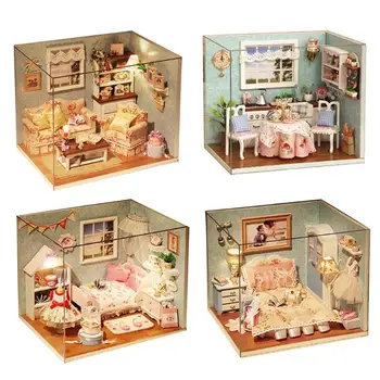 

Miniature 3D DIY Doll House Wooden Baby Doll Houses Miniature Dollhouse Furniture Kit Toys For Children Holiday Times