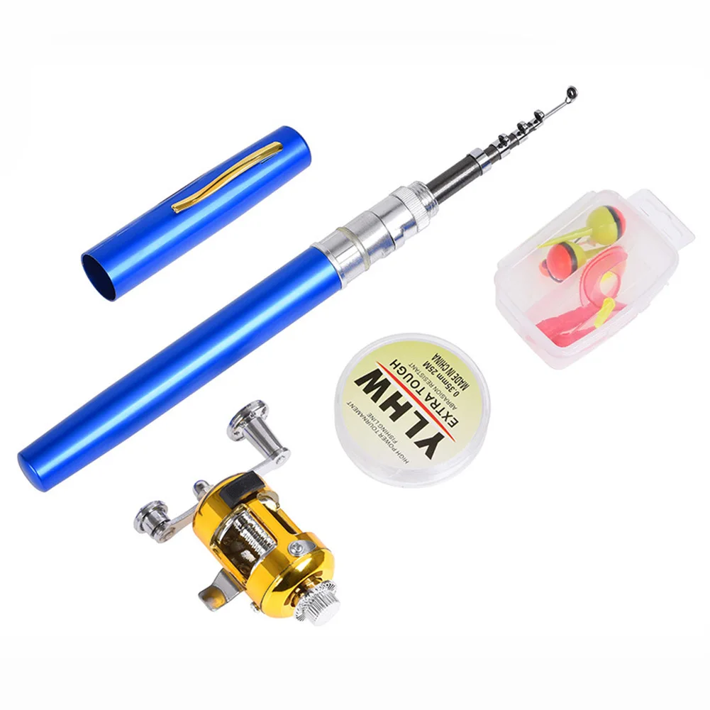 المحمولة الصيد رود بكرة كومبو مجموعة القلم شكل تلسكوبي قصبة صيد خشبية خط طُعوم لينة كيت الأسماك والعتاد C55K بيع