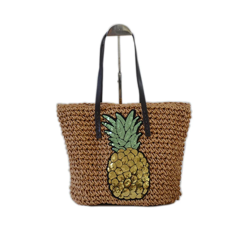 

Fashion New Sequins Tote Women Straw Bags Pineapple Large Capacity Summer Beach Bags Holiday Shoulder