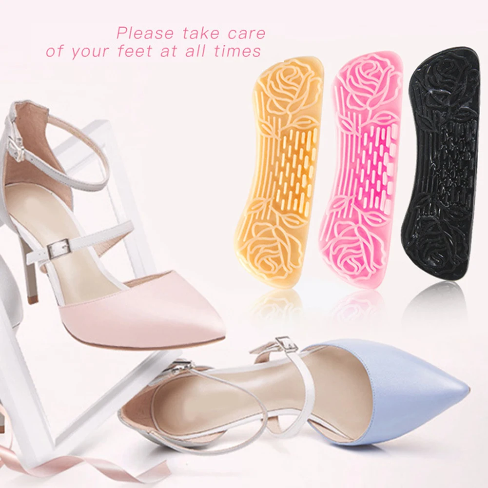Massage Silicone Inserts Fashion Soft Shoe Pads Liner Back High Heel Insoles Floral Rose Print Sandals Shoe Insoles High Quality
