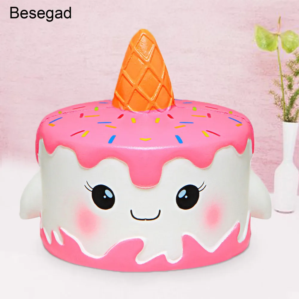 

Besegad Jumbo Big Kawaii Soft Unicorn Narwhal Cake Taart Squishy Squishi Toy Slow Rising for Kids Adults Relieves Stress Anxiety