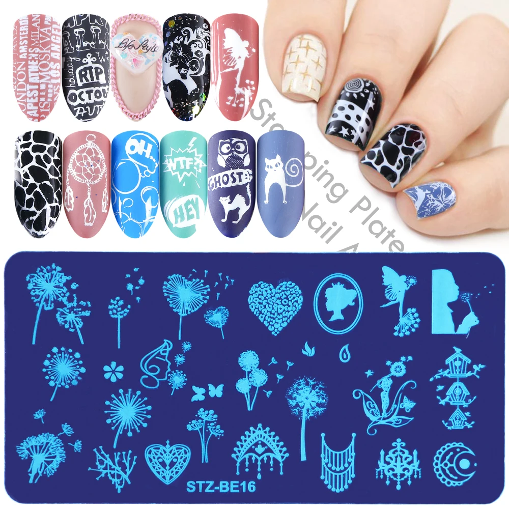 

1pcs Nail Stamping Plate Dandelion Owl Cat Lace Polish Transfer Stencils Rose Flower Valentine Manicure Nail Template