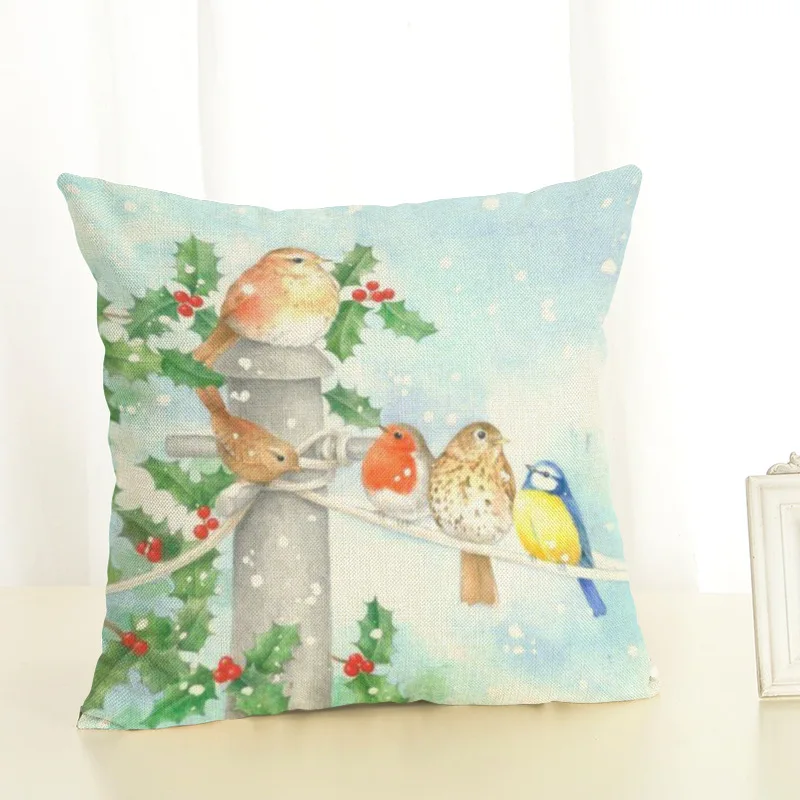 Рождественские украшения для дома покрытие подушки счастливый подарок на год с утолщённой меховой опушкой, хороший рождественский птицами размером 45*45 см льняная наволочка - Цвет: 12