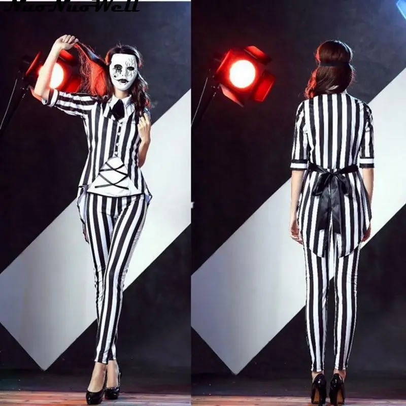 

Deluxe Halloween Costume Adult Female Funny Circus Clown Costumes Magic Show Clown Suit for Vendetta Mask Party Joker Dress
