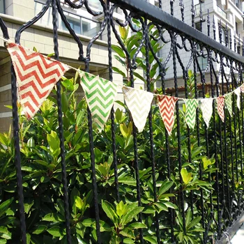 

4sets 12Flags per set Handmade Vintage Jute Hessian Burlap Wave Chevron Flag Banner Bunting Shabby Wedding Party Banner Flags