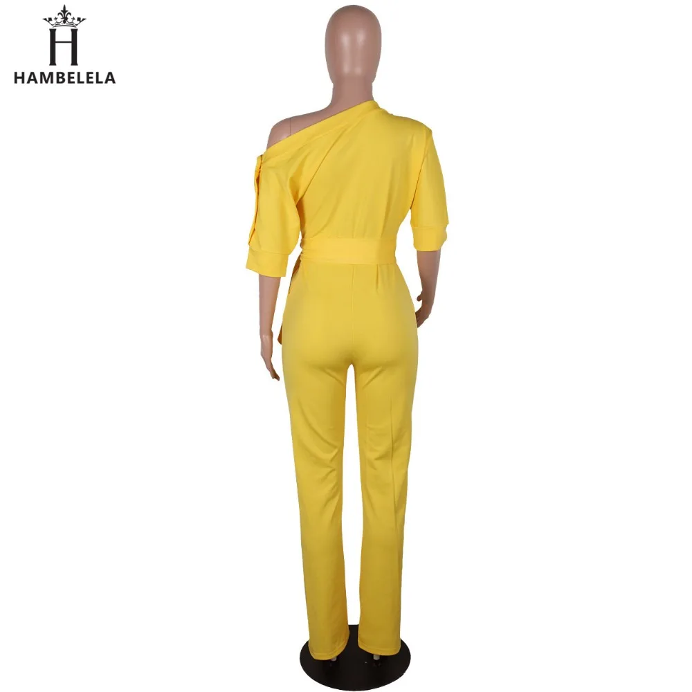 Hambelela 2017 High Quality Autumn Casual Jumpsuit One Shoulder Slash Neck Button Romper Full Length Jumpsuit Wide Legs Jumpsuit (11)