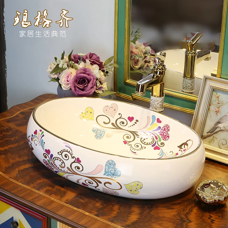 

Ceramics countertop circular wash basin art basin bathroom sink elliptic rotary dancing posture