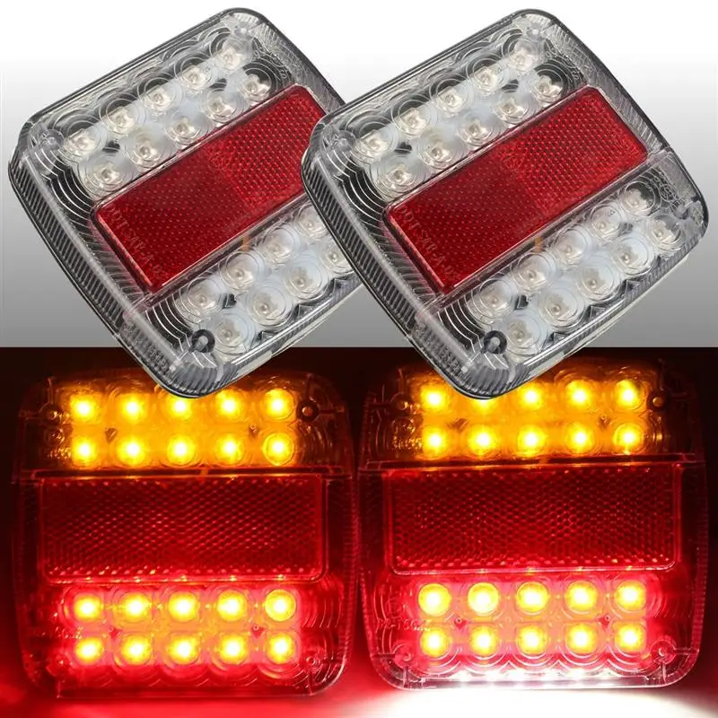 

1Pair 20LED Car Rear Tail Lights with Number Plate Light for 12V Truck Trailer Caravan RV Red Yellow
