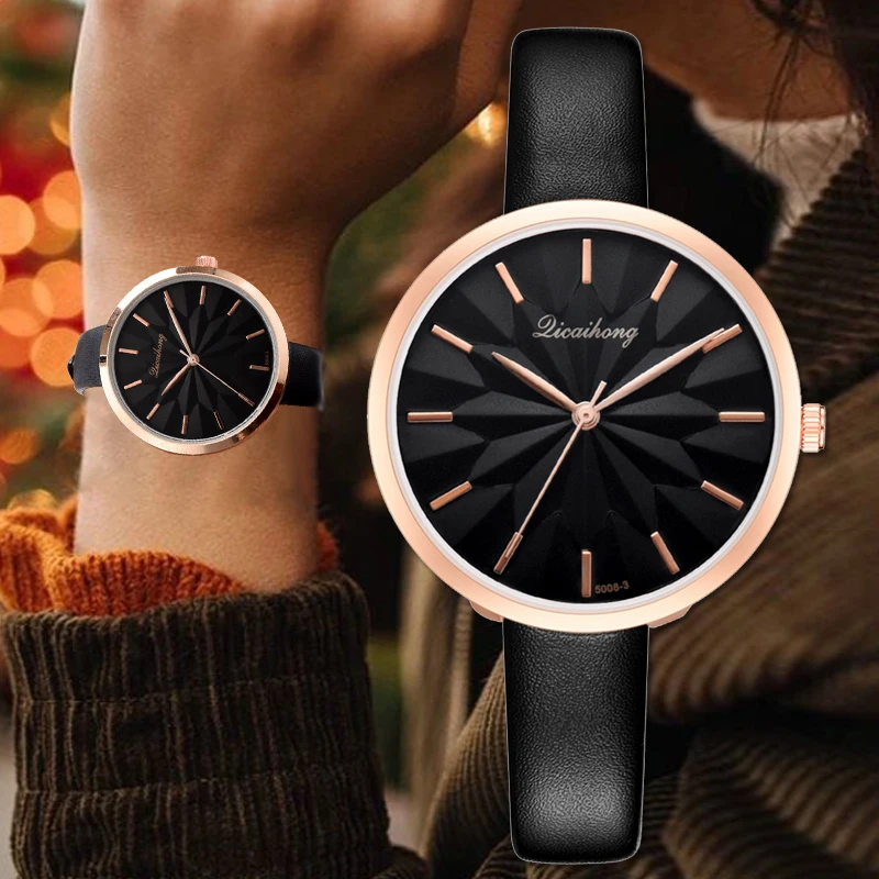 

Leather Watches For Women Fashion Charm Red Band Flowers Dress Quartz Clock Ladies Sports Wrist Watch Relogio Feminino