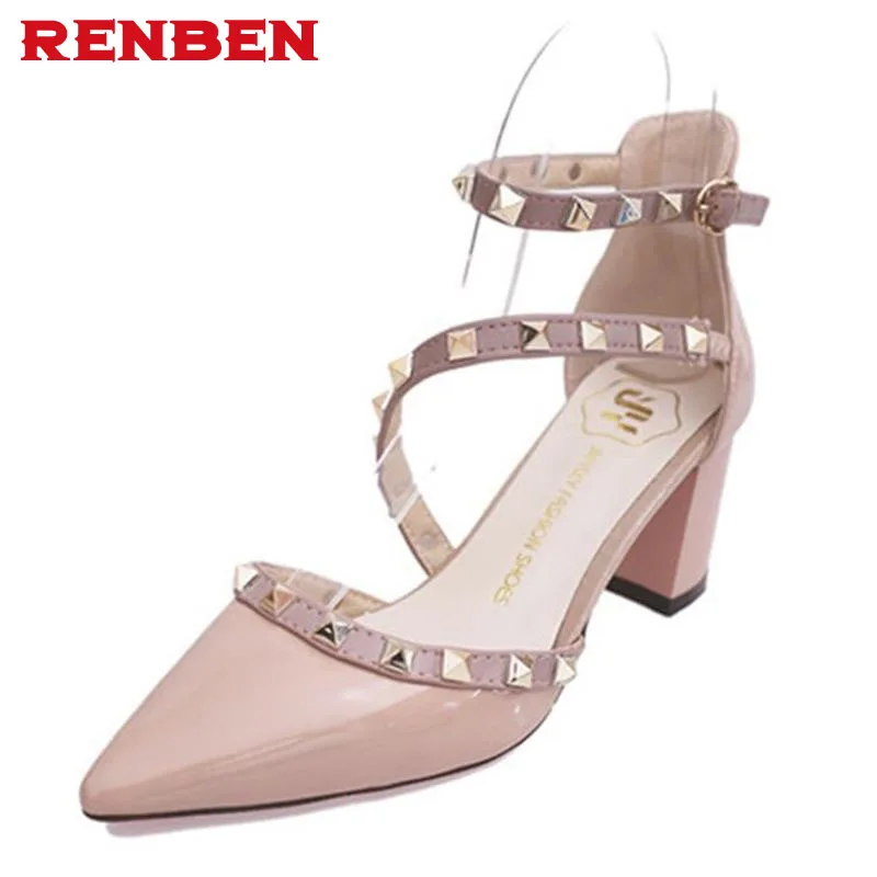 

New 2108 Hot Women Pumps Ladies Sexy Pointed Toe High Heels Fashion Buckle Studded Stiletto High Heel Sandals Shoes Large Size