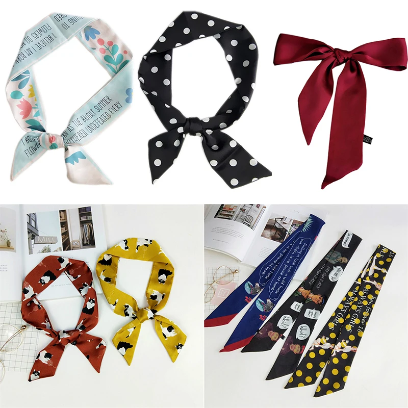 

1PC Strip Flower Girls 56 Colors About 90cm Elastic Hand Made Ribbon Silk Scarf Hair Band Neckerchief shawls pashmina bandana
