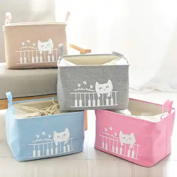 

Cartoon Cat Dust-proof Foldable Storage Basket Closet Toy Box Cloth Container Organizer Fabric Bags Home Desktop Storage Basket
