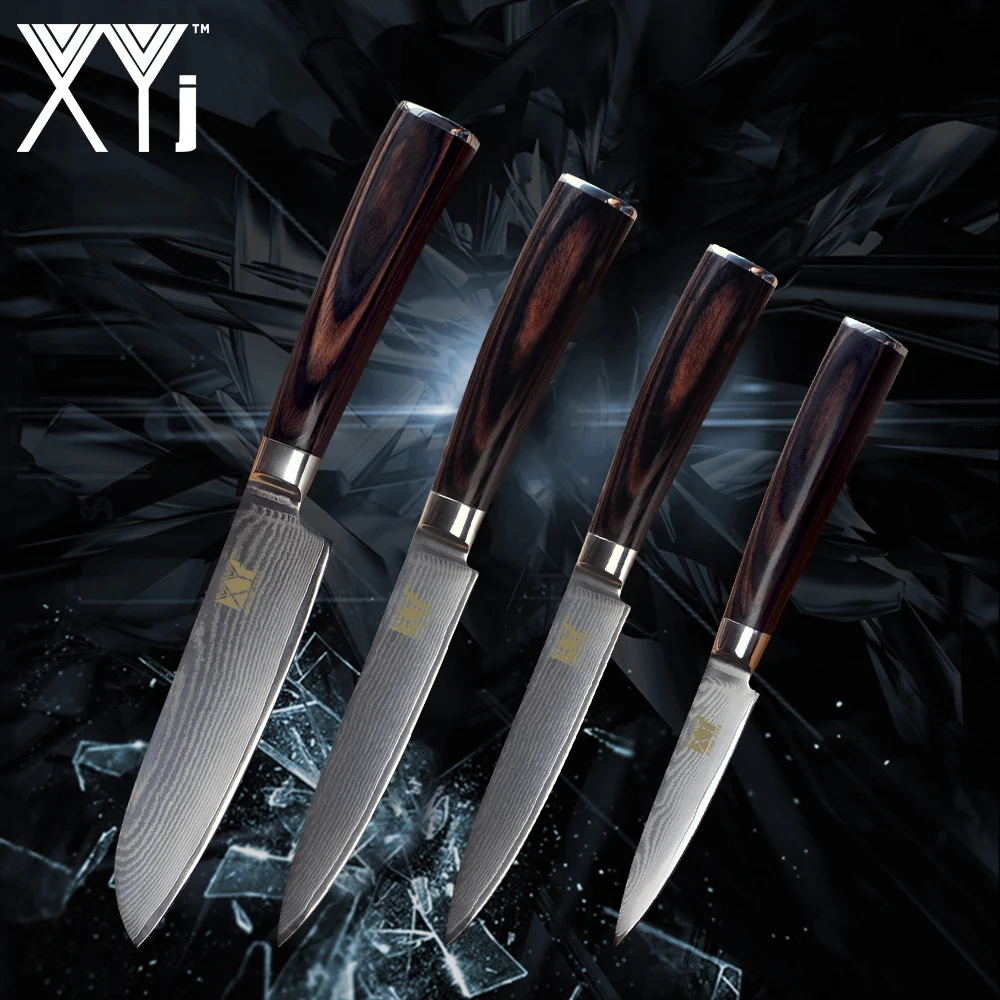 

XYj Kitchen Knife Damascus Steel VG10 Core Sharp Blade Fruit Utility Santoku Knife New Arrival 2018 Cooking Accessories Tool