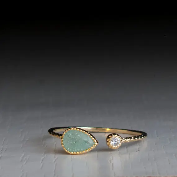 Изящное кольцо из твердого серебра и желтого золота с натуральным зеленым камнем, регулируемые кольца, свадебные ювелирные изделия, подарки(S925 печать