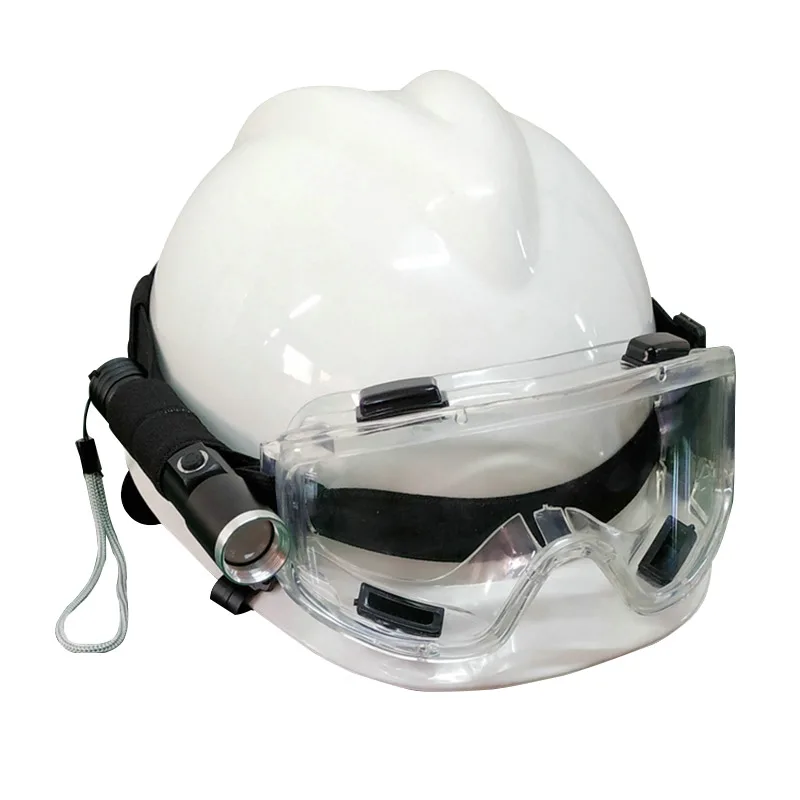 Пожарный шлем спасательные шлемы с фонариком и защитные очки аварийный тренировочный рабочий защитный жесткий головной убор - Цвет: Белый