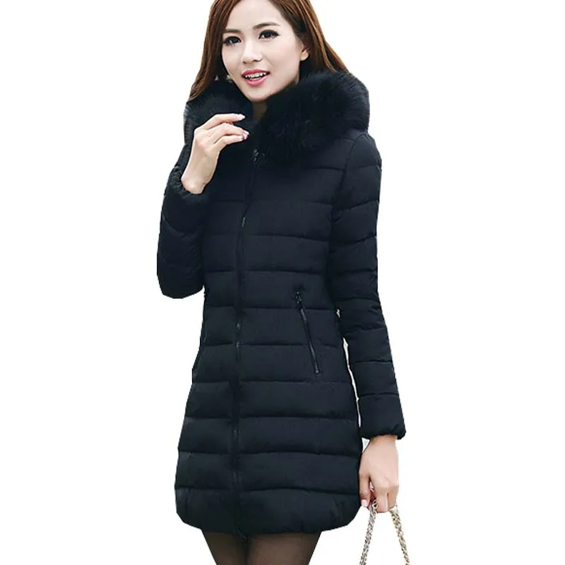 Female Winter New Big Fur Collar Hooded Thick Parkas Women