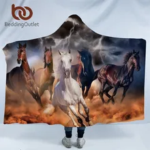Постельные принадлежности Outlet лошади с капюшоном одеяло 3D Дасти молнии печатных Шерпа флис микрофибра пледы одеяло животных фотографии Манта
