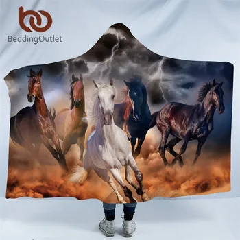 

BeddingOutlet Horses Hooded Blanket 3D Dusty Lightning Printed Sherpa Fleece Microfiber Throw Blanket Animal Photography manta