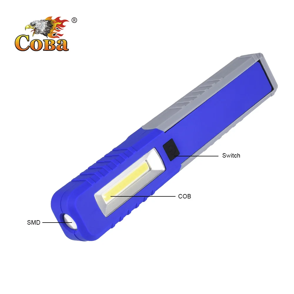 

Coba led work light cob protable work lamp uss3*AAA battery with back clip rotatable bracket 3 modes 3 color