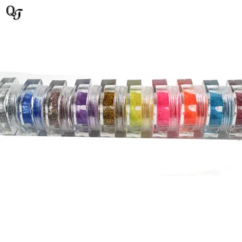 

New 12pcs/set Nail Glitter Laser Gold/Silver/Blue Hexagon Shape Nail Art Glitter Powder Dust 0.3/1mm 3D Nail Art Decorations h11