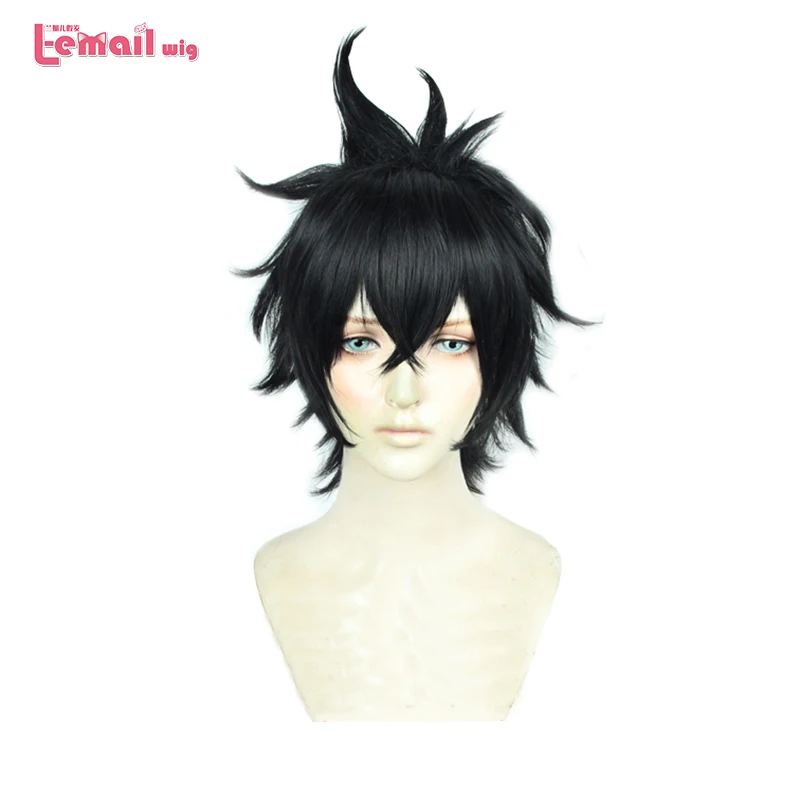 

L-email wig Brand New Black Clover Yuno Men Cosplay Wigs Short Black Heat Resistant Synthetic Hair Perucas Cosplay Wig