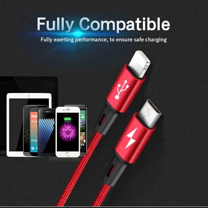 2 шт./лот NOHON 3 в 1 type C 8Pin Micro USB кабель для iPhone 8X7 6 6S Plus iOS 10 9 8 samsung Nokia USB кабели для быстрой зарядки