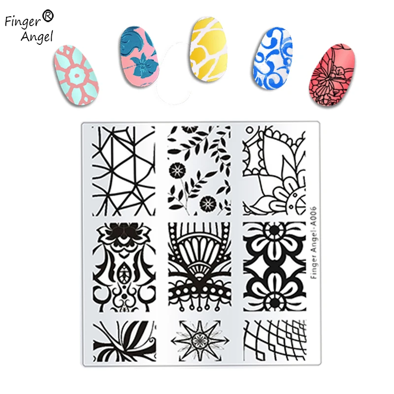 Finger Angel 10 шт штампованные пластины DIY шаблон для ногтей инструмент дизайна # HQ031|image