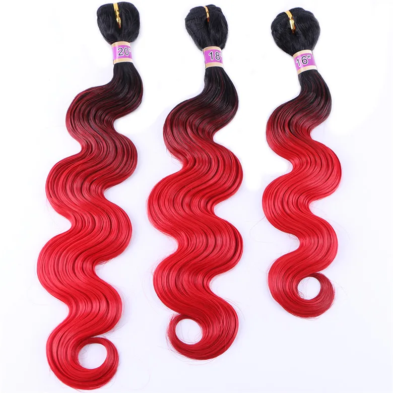 FSR фиолетовая завивка искусственных волос волосы цвета Омбре пучки объемные волнистые волосы плетение 16 18 и 20 дюймов 3 пучка/лот 210 г - Цвет: T1B/красный