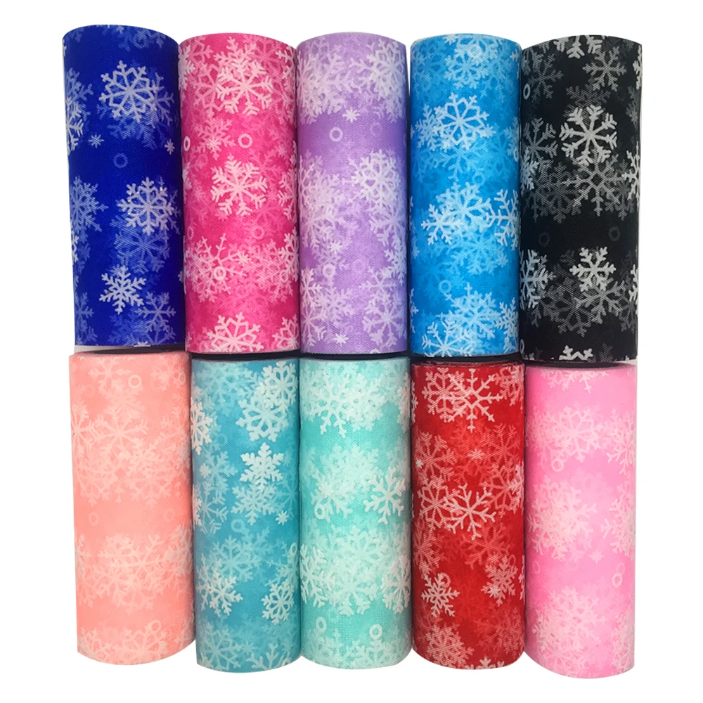 Snowflake Printed Organza Tulle Rolls 6inch*10Y Wedding Decoration Tulle Frozen Party Tutu Skirt Wedding Dress Supplies Decor