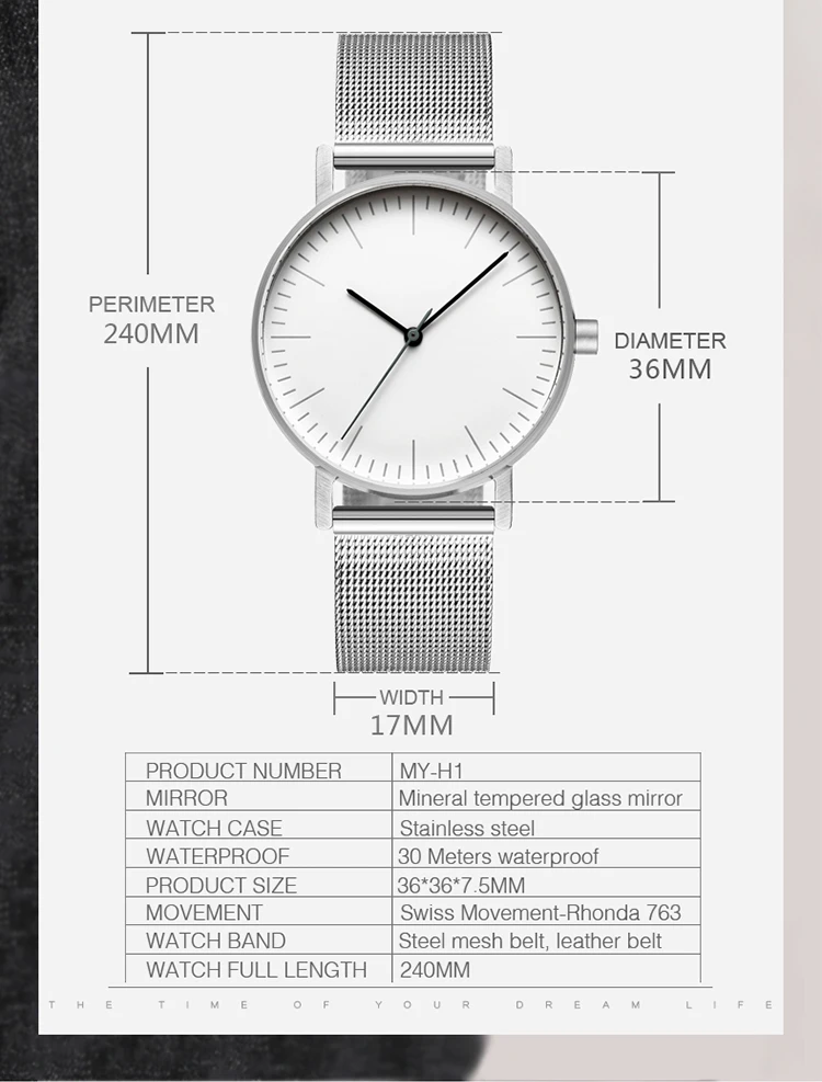 Bauhaus минималистичные стильные кожаные часы Swiss Rhonda 763 минимальное движение 36 мм нержавеющая сталь Meshbelt пара часов