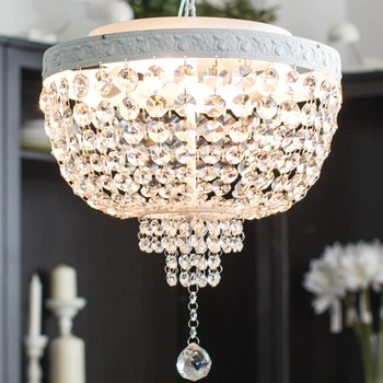 

European Crystal Restaurant Pendant Lights Round Noble Painted Metal Dining Room Hanging lamp Bar Counter Pendant Lights