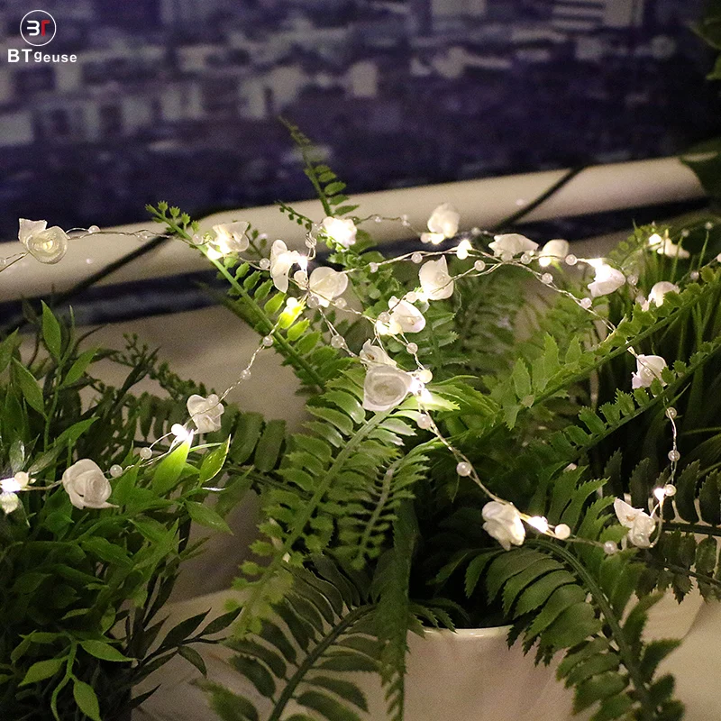 BTgeuse Led Garland For Bedroom Holiday Party Wedding Decoration 30 LED 88 Inch Warm White Silk Rose String Light With Remote BTgeuse Led Garland For Bedroom Holiday Party Wedding Decoration 30 LED 88 Inch Warm White Silk Rose String Light With Remote