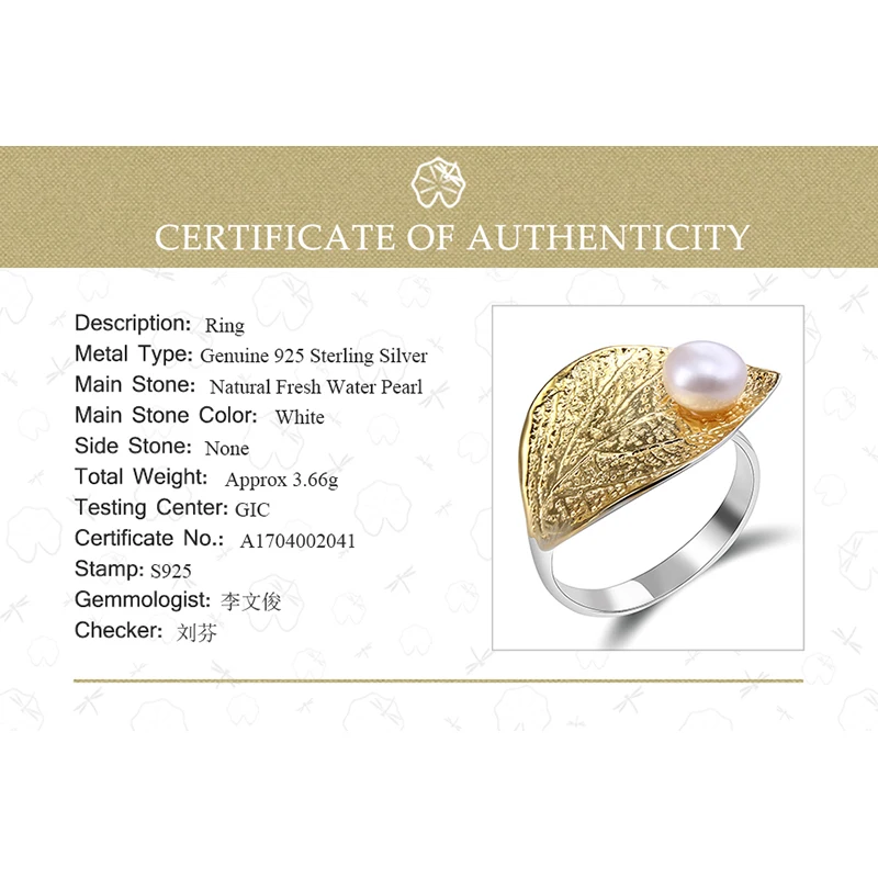 Lotus Fun Real 925 Sterling Silver Natural Pearl 18K Gold Leaf Ring Fine Jewelry Creative Designer Open Rings for Women Bijoux - Image 6