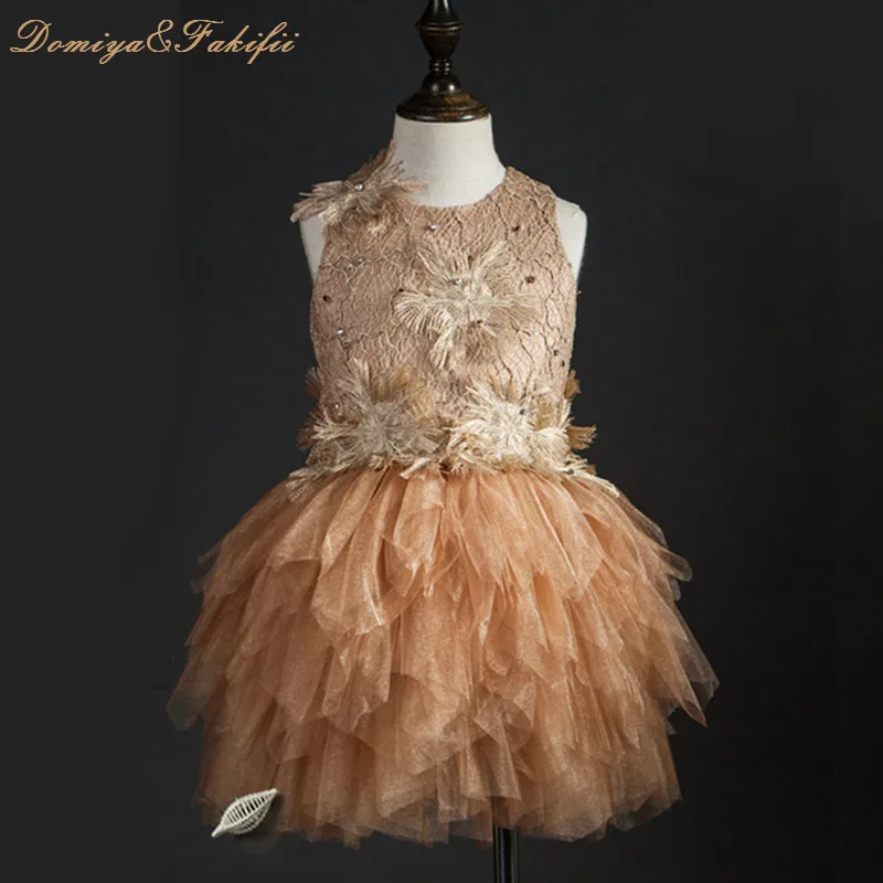 

2018 Brand Luxury Tulle Flower Girl Dress Kids Wedding Dress Flower Appliques Bead Kids Party Prom Dress First Communion Dresses
