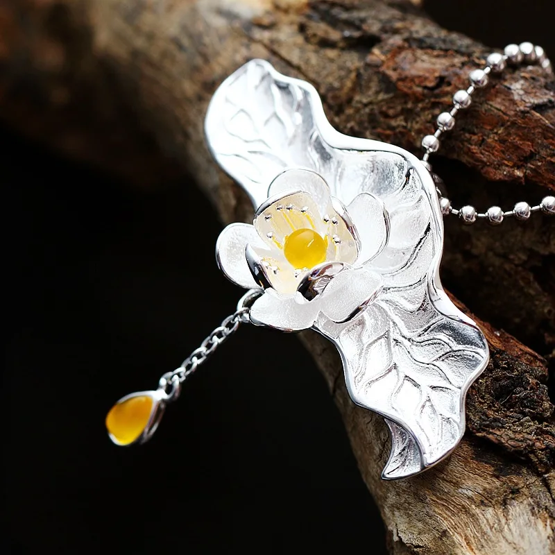 

pavilion silver wholesale and pure natural chalcedony lapis pendant Vintage 925 sterling silver pendant a lotus leaf