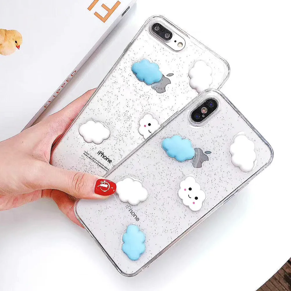 

Cute Cartoon 3D White Clouds Candy Colors Phone Case For iPhone X 8 7 6 6S Plus Cherry Minnie Cases Transparent Soft TPU Cover