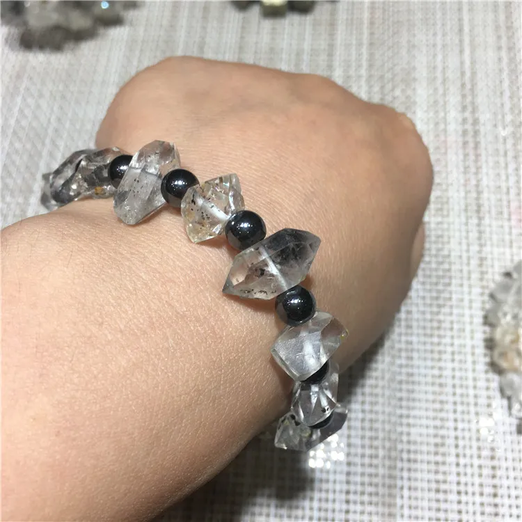 Натуральный редкий кристалл кварца камни двойные точки алмаз херкимера браслет для исцеления подарки - Цвет: small with beads