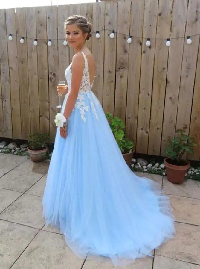 baby blue formal dress long