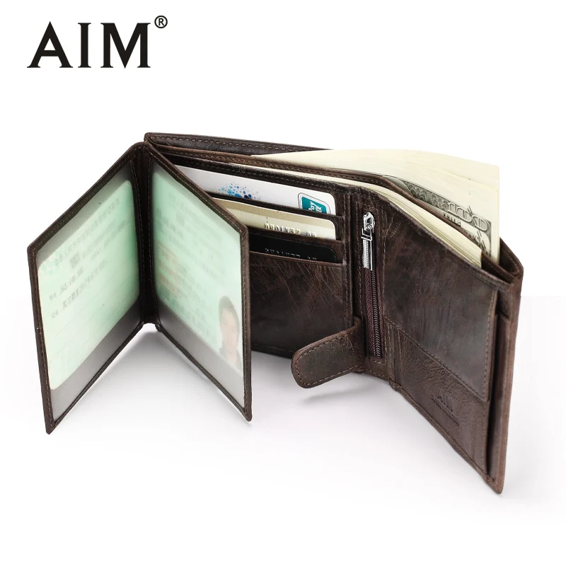 

AIM Vintage Style Men Wallet Luxury Male Genuine Leather Wallets High Quality Men's Purse With Coin Pocket and Card Holder Walet