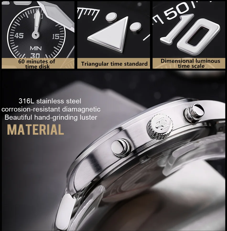 Holuns мужские часы лучший бренд класса люкс модные деловые мужские часы кварцевые из нержавеющей стали водонепроницаемые наручные часы