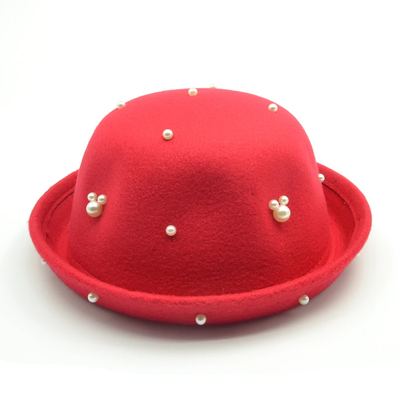 

Mickey hats children Caps with winter spring kids boy girls hats caps Pearl Fashion Wool Felt Fedora Hat