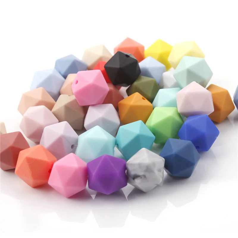 100 шт Icosahedron пищевого качества силиконовые бусины для прорезывания зубов 14 мм для грудного вскармливания, ожерелье, прорезыватель, пустышка, Bpa бесплатно