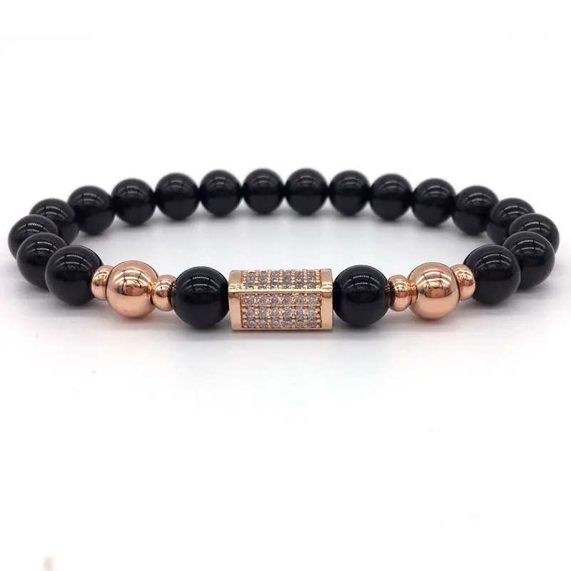 NAIQUBE New Brand Luxury Men Bracelet Pave CZ Column Charm Bracelet With Natural Stone Bead Bracelet For Men Jewelry Gift - Окраска металла: 3