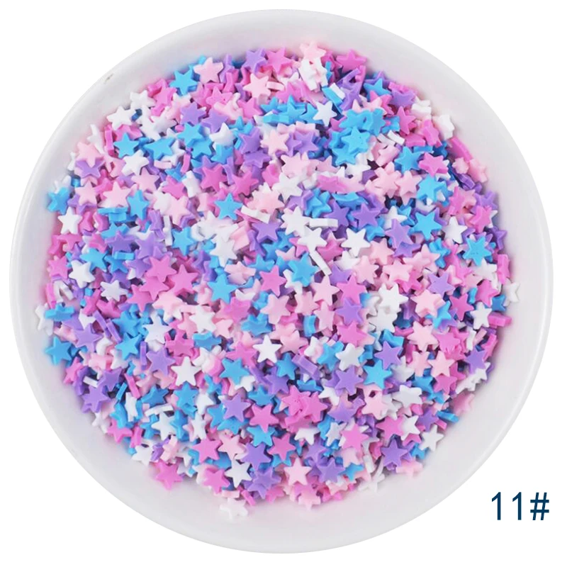 50g/lot Cute Hot Selling Clay Sprinkles, Colorful Heart Five Star Bow Candy Sprinkles for Crafts Making Slimediy