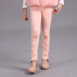 Штаны для девочек оригинального дизайна, новые леггинсы на весну-осень, Детские эластичные хлопковые штаны с цветочным принтом белого и